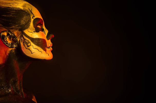 Woman with scull body art - Photo, Image