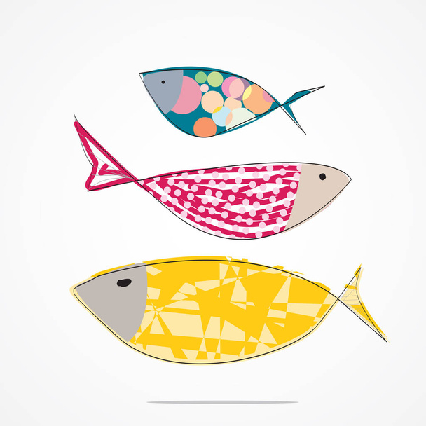Hand Drawn With Cute Fish. - Vector, Imagen