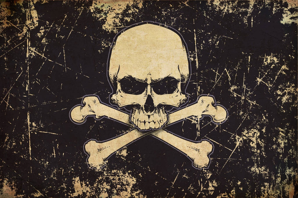Pirates Jawless Skull and Bones Aged Flat Flag - Foto, Bild