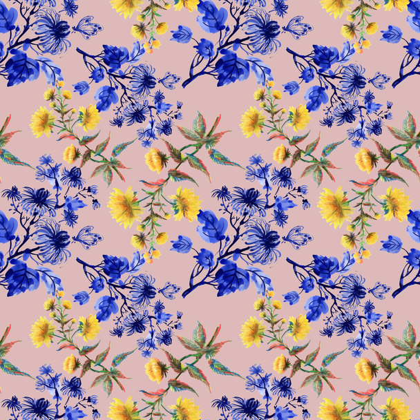 Watercolor pattern with flowers - Valokuva, kuva