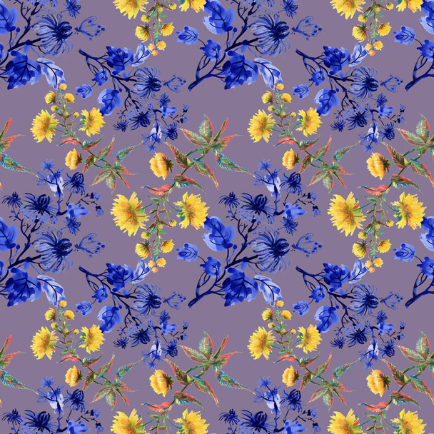 Watercolor pattern with flowers - Fotoğraf, Görsel