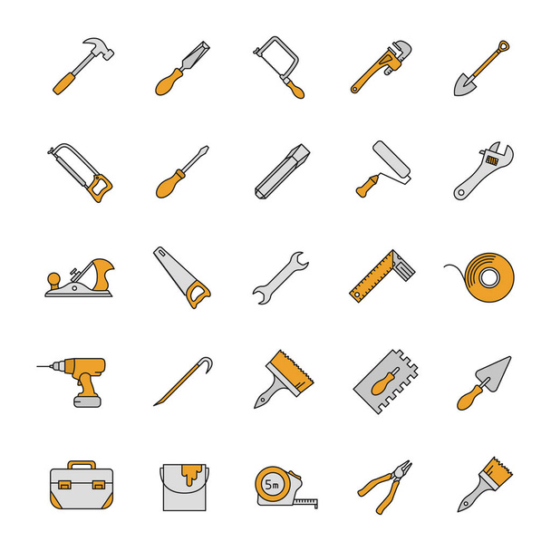 Építőipari eszközök színes ikonok beállítása - Vektor, kép