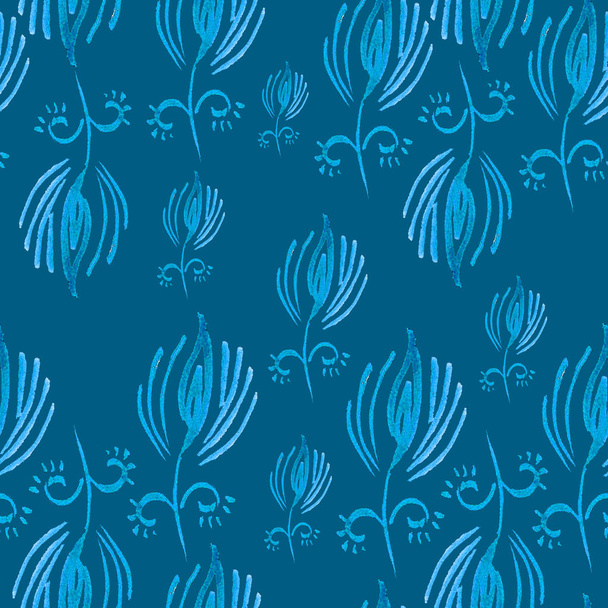 Seamless watercolor blue pattern decor elements - Photo, Image