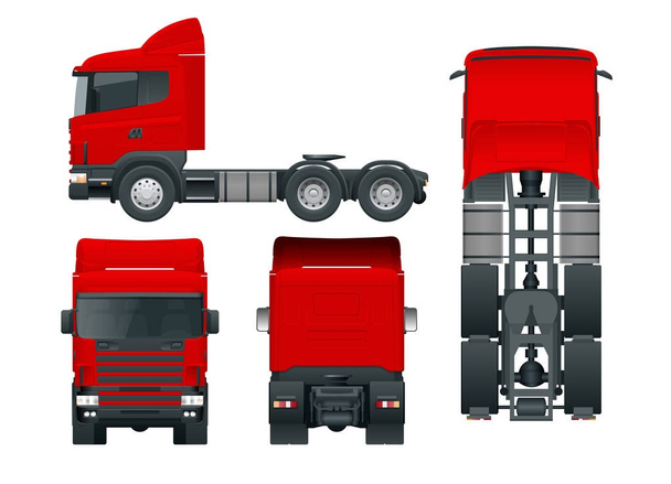 Truck tractor or semi-trailer truck. Cargo delivering vehicle template vector isolated illustration View front, rear, side, top. Car for the carriage of goods. Change the color in one click. - Vector, Image