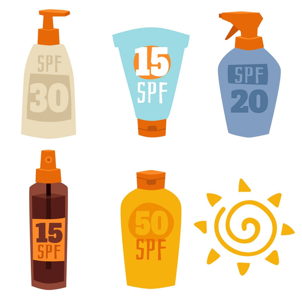 Crème zonnebrandcrème fles geïsoleerd op een witte achtergrond vector pictogram sunblock cosmetische zomer container buis verpakkingsontwerp. - Vector, afbeelding