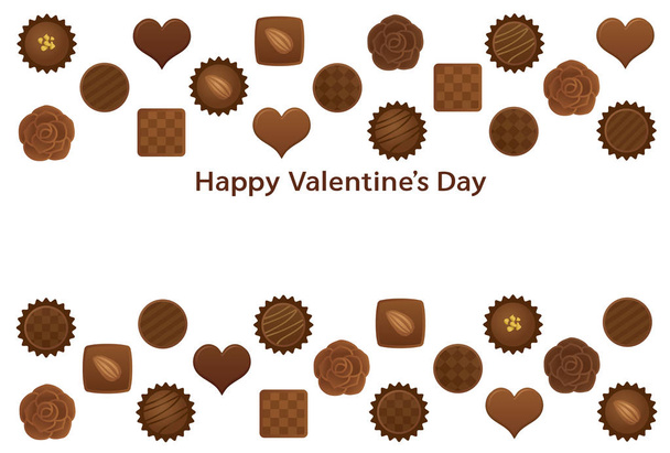 Valentines Day card with various chocolates. - Вектор, зображення