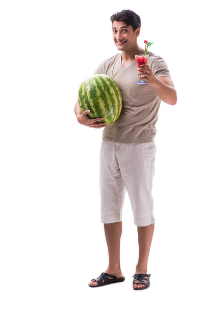 Jongeman met watermeloen geïsoleerd op wit - Foto, afbeelding