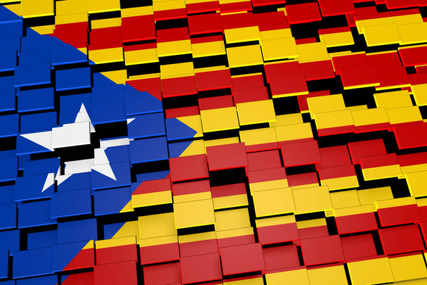 Katalonien Unabhängigkeitsflagge Hintergrund aus digitalen Mosaikfliesen, 3D-Rendering - Foto, Bild