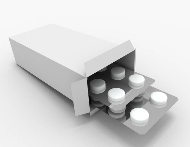 paquete abierto de medicamentos. 3d ilustración renderizada
 - Foto, imagen