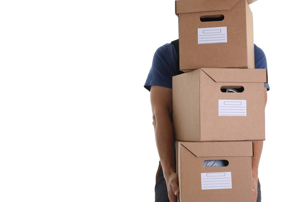 Specialist courier delivery service carries boxes with parcels - Foto, afbeelding