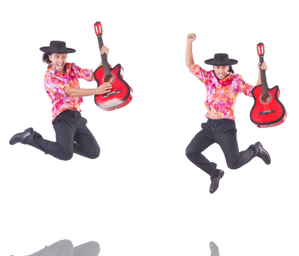 Чоловік з гітарою ізольовано на білому
 - Фото, зображення