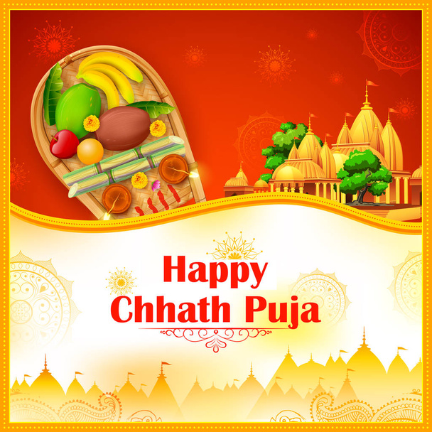 Happy Chhath Puja διακοπών υπόβαθρο για ήλιο Φεστιβάλ της Ινδίας - Διάνυσμα, εικόνα