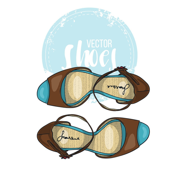 Vector color womens sandals with stiletto heel and a thin ankle strap - Vetor, Imagem