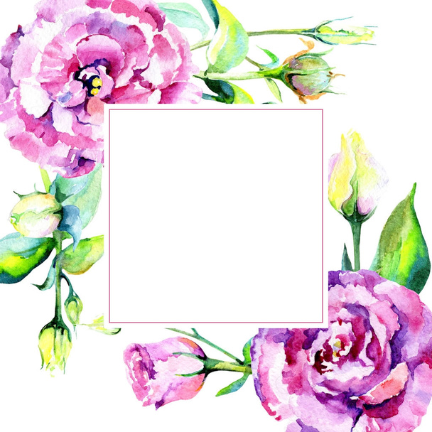 Wildflower eustoma flower frame in a watercolor style. - Fotó, kép