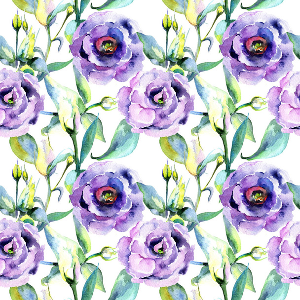 Wildflower eustoma flower pattern in a watercolor style. - Photo, Image