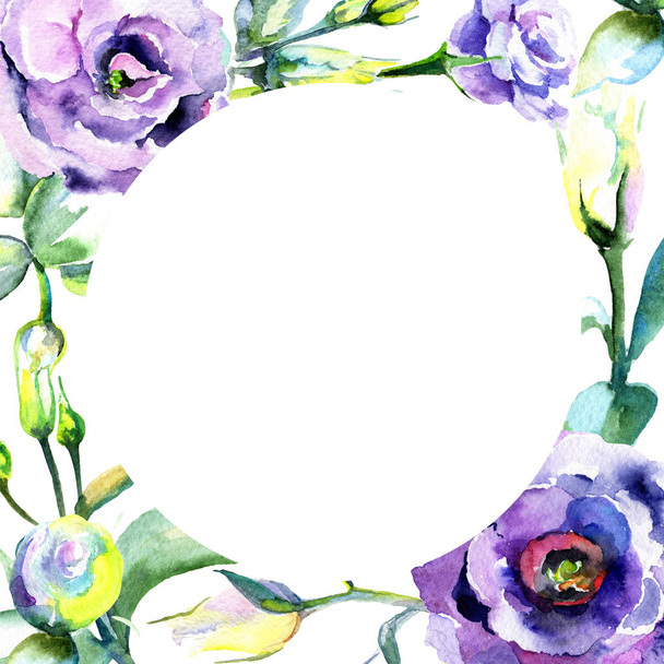 Wildflower eustoma flower frame in a watercolor style. - Foto, Imagen
