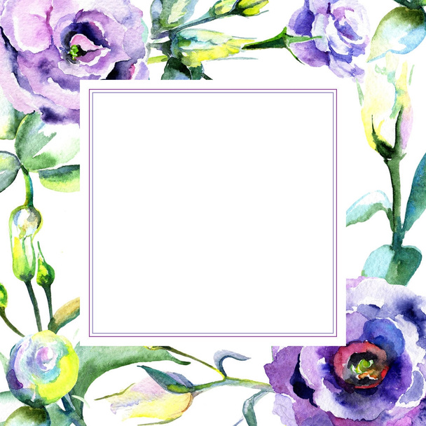 Wildflower eustoma flower frame in a watercolor style. - Фото, зображення