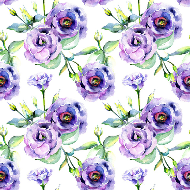 Wildflower eustoma flower pattern in a watercolor style. - Фото, изображение