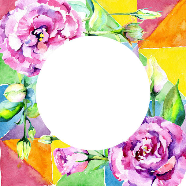 Wildflower eustoma flower frame in a watercolor style. - Photo, Image