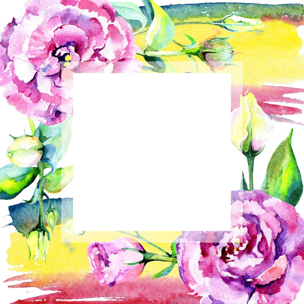 Wildflower eustoma flower frame in a watercolor style. - Фото, изображение