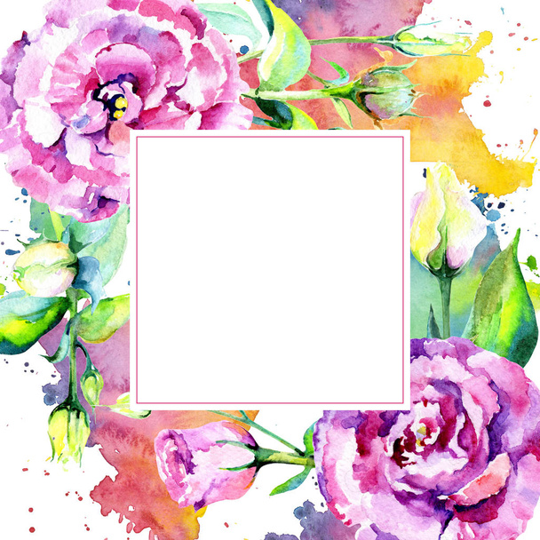 Wildflower eustoma flower frame in a watercolor style. - Фото, изображение
