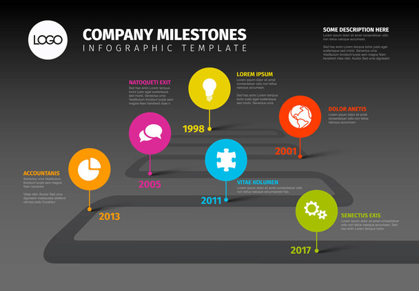 Infographic εταιρεία ορόσημα Timeline πρότυπο - Διάνυσμα, εικόνα