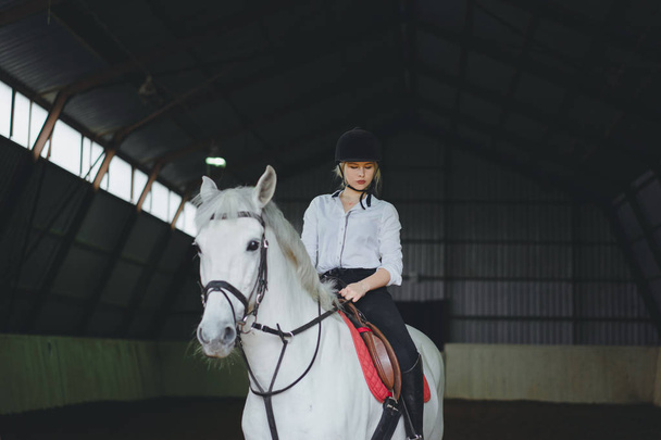 Girl sitting on horseback  - Foto, afbeelding