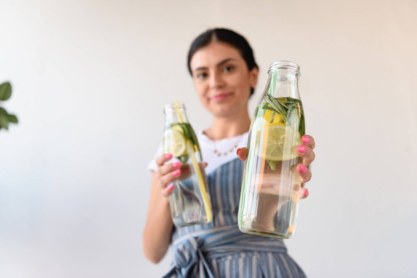 woman with detox drinks - Photo, Image