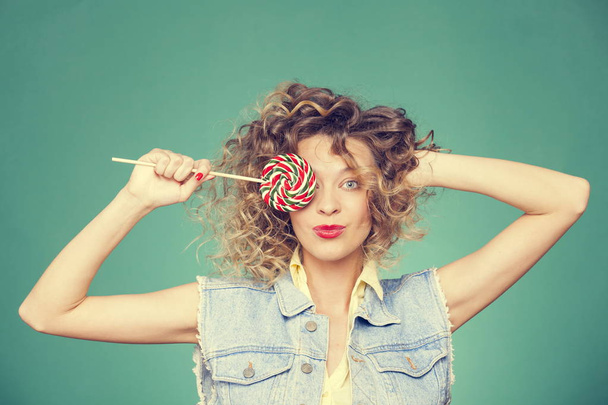 young woman posing with lollipop - Photo, Image