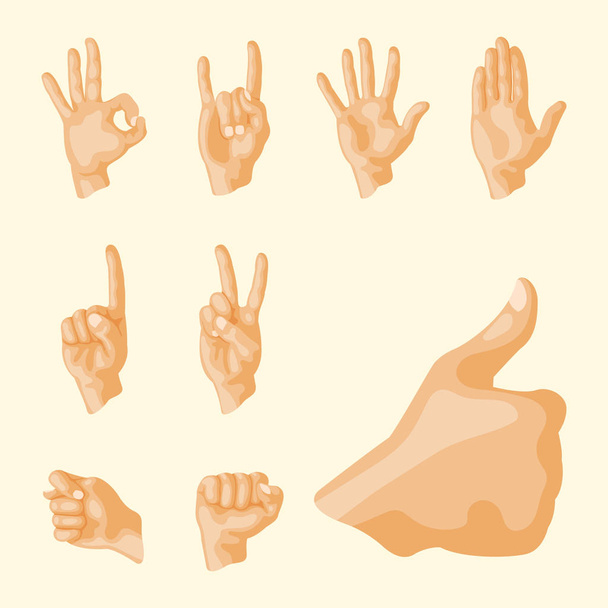 Kezében süket különböző gesztusokat emberi kar emberek kommunikációs üzenet vektoros illusztráció. - Vektor, kép