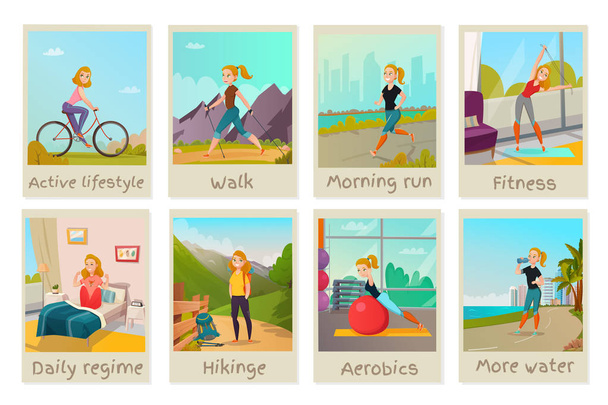 Set de tarjetas de estilo de vida saludable
 - Vector, imagen