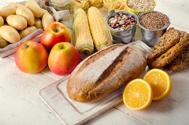 Bread, vegetables and fruits - Photo, Image