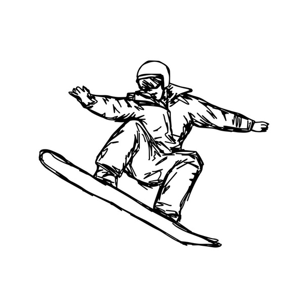 bosquejo snowboarder vector ilustración bosquejo mano dibujado con líneas negras, aislado sobre fondo blanco
  - Vector, imagen