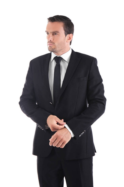 Handsome man in elegant black suit   - Фото, изображение