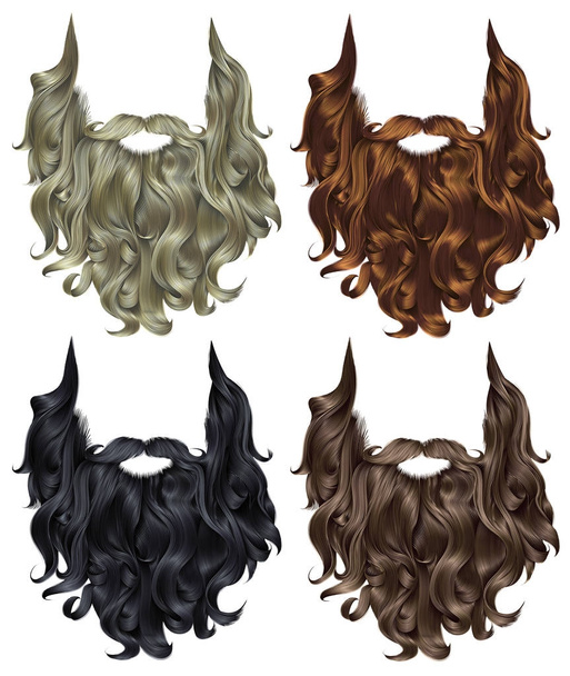 set long curly  beard and mustache different colors. - Vector, Image