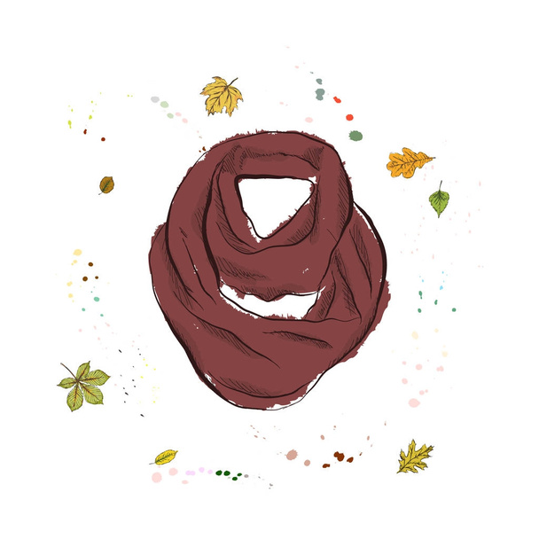 Knitted scarf of burgundy color. Accessories on the background o - Vector, Image