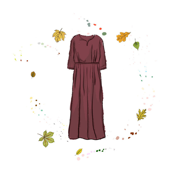 Κομψό βραδινό φόρεμα βυσσινί χρώμα. Ρούχα για το backgro - Διάνυσμα, εικόνα