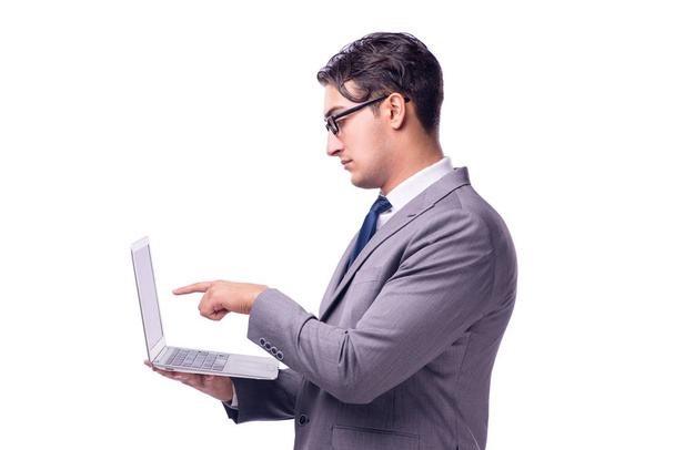 Jeune homme d'affaires travaillant sur ordinateur portable isolé blanc
 - Photo, image