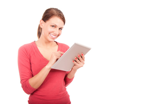 młody student dziewczyna z komputera typu tablet - Zdjęcie, obraz