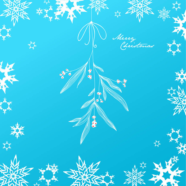 Ilustración navideña manuscrita con muérdago colgante - azul
 - Vector, imagen