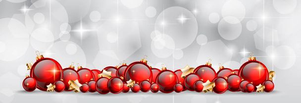Christmas Background with red shiny baubles - Vektor, Bild