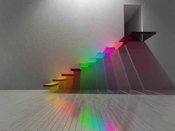 3D візуалізація барвистих сходів, побудованих склом
 - Фото, зображення
