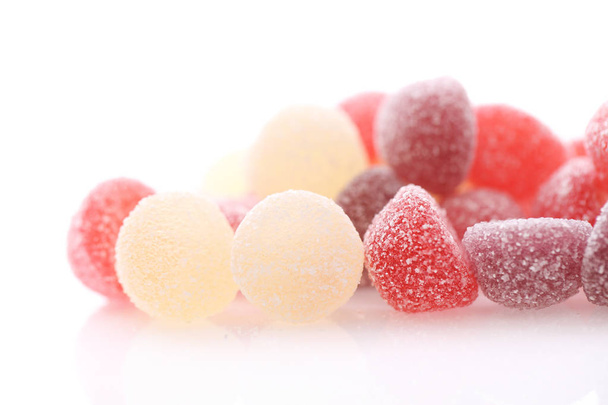 Colorful jelly sugar candies close up isolated in white backgrou - Foto, Imagem