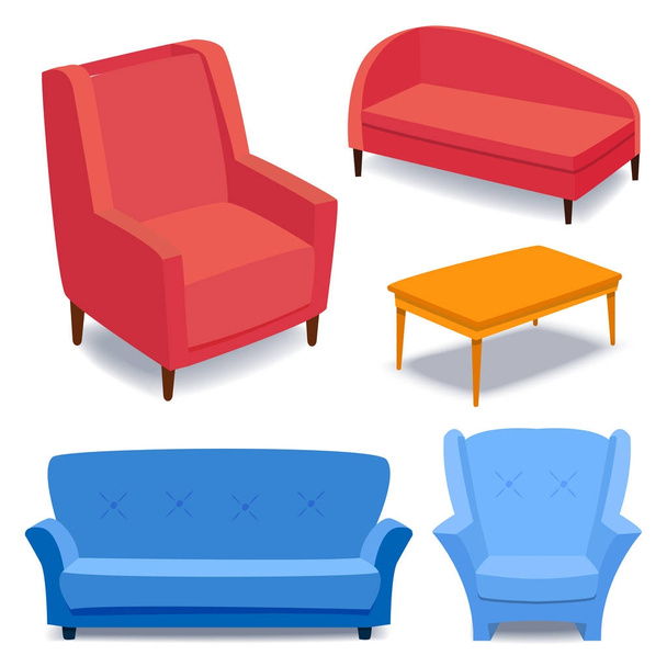 Furniture interior icons home design modern living room house sofa comfortable apartment couch vector illustration - ベクター画像