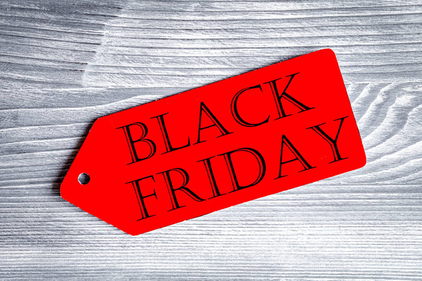 concept black friday on wooden background top view - Photo, image