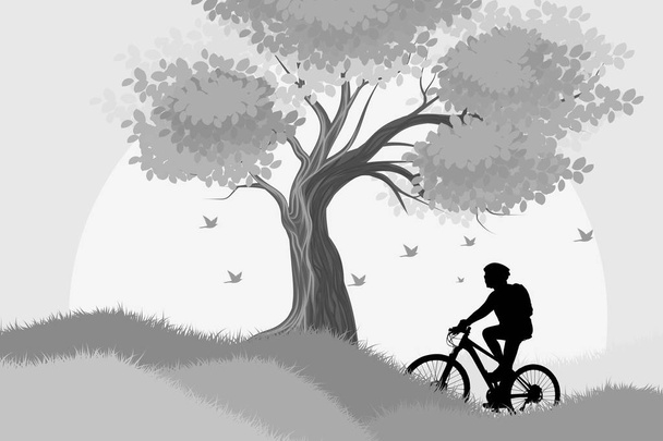 Silhouette woman cycling outdoor scene - Vector, Image