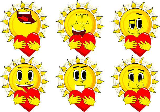 Cartoon sun hugging a big red heart. - Vector, Image
