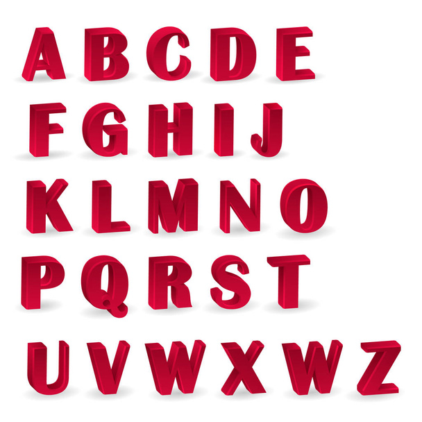 sada červených abeced s číslicemi, 3d abecedy číslice pro vaši reklamu a webdesign. Vektorové ilustrace - Vektor, obrázek