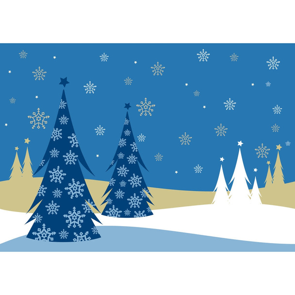 雪の中で木のクリスマス カード - ベクター画像