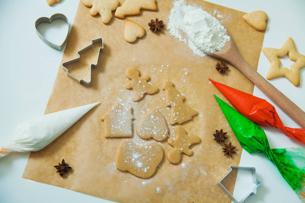 Cooking Christmas gingerbread cookies decorating for new year celebration - 写真・画像